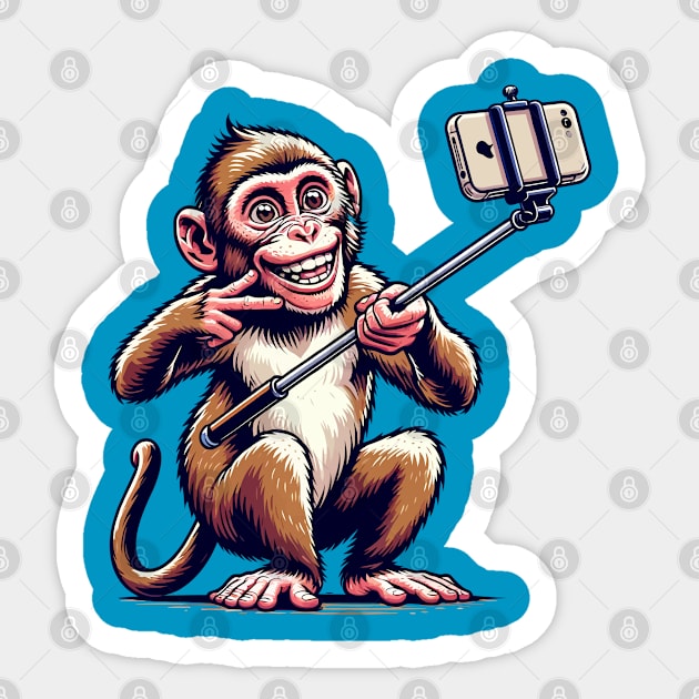 Monkey taking  selfie with a selfie stick Sticker by Art_Boys